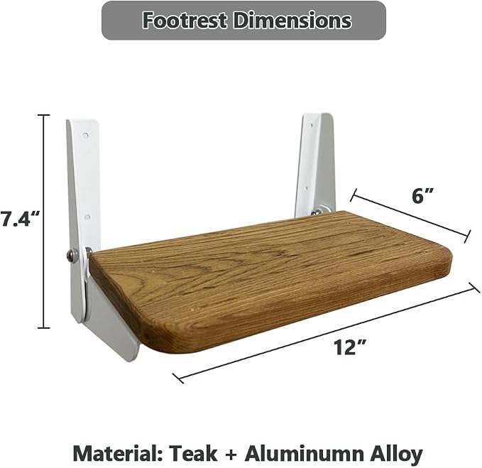 Boat Fold-Up Footrest, RV Wall Mounted Foldable Step with Teak and Aluminum Hardware for Boat Yacht RV Home, 12"L x 6"W