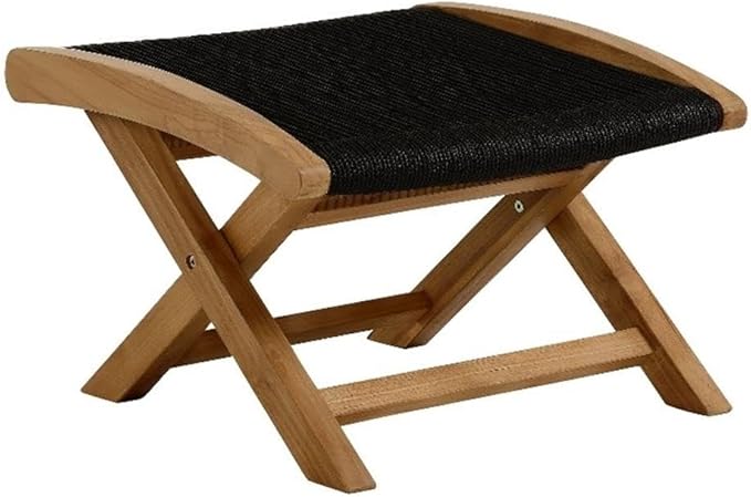 Modway Vienna Outdoor Patio Teak Wood Folding Ottoman in Natural Black