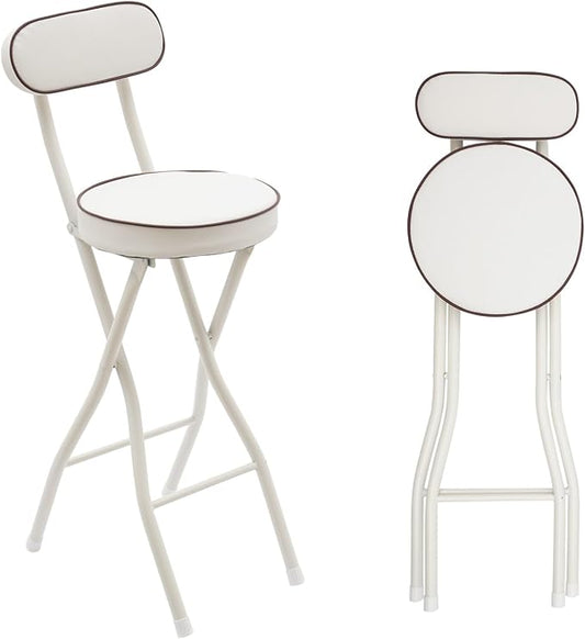 2 PCS Folding Stool with Back 38.5 inch Tall Foldable Stool with Cushioned Padded Folding Bar Stools Metal Portable Chair Stools for Outdoor Indoor Kitchen Shop Cafe Garden Camping (White)