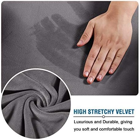 H.VERSAILTEX Real Velvet Plush 1 Piece Form Fit Stretch Rectangle Folding Storage Covers Ottoman Slipcovers Removable Footstool Protect Footrest Covers Elastic Bottom, Machine Washable(Large, Grey)