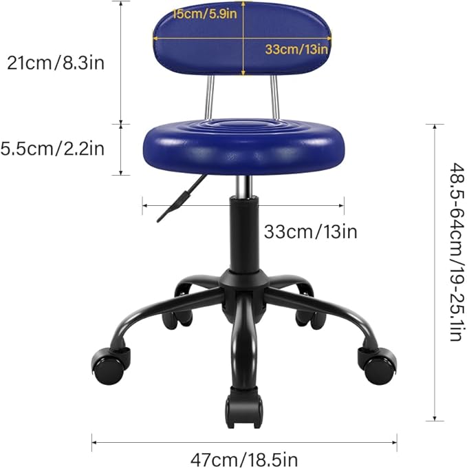 WKWKER Rolling Stool with Wheels Swivel Stool with Back Height Adjustable Chair Ideal for SPA Salon Home Office Drafting Work (Blue)