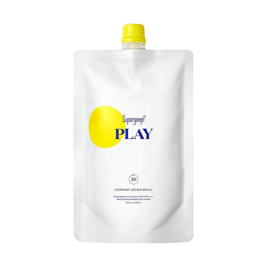Supergoop! PLAY Everyday Lotion SPF 50 Pump Refill Pouch - Broad Spectrum Body & Face Sunscreen - Great for Active Days - Fast Absorbing, Water & Sweat Resistant - 18 fl oz