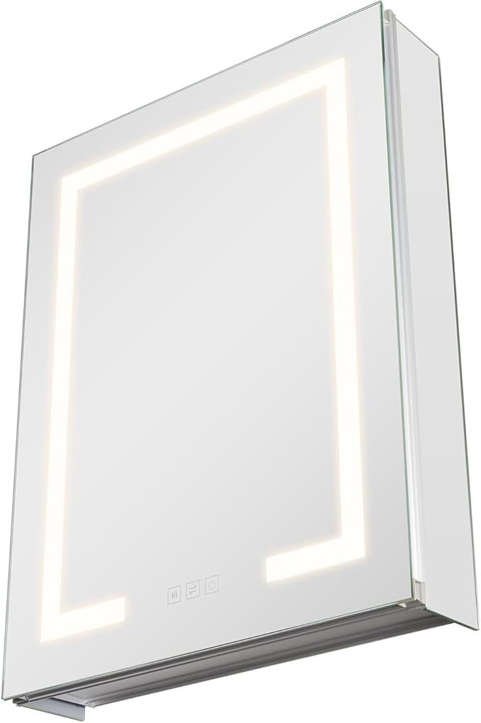 VEVOR Lighted Medicine Cabinet with Mirror, 20 x 26 in Recessed or Wall Mount, 3 Color Dimmable LED Bathroom Medicine Cabinet with Double-Side Mirror, Adjustable Shelves, Memory Anti-Fog Function
