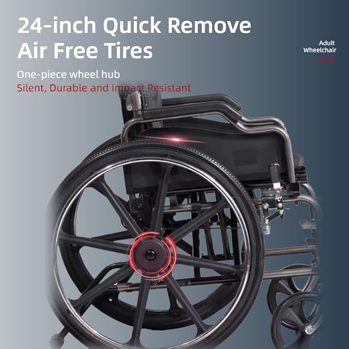 Lightweight Foldable Manual Wheelchair for Adults with 20" Seat & 275 lbs Capacity - Front/Rear Locking Brakes, 24" Quick-Release PU Wheels, Removable Footrest (Nano Gray)