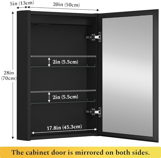 Spliceable Modular LED Lighted Bathroom Medicine Cabinet Mirror with Anti-Fog Aluminum Frame, Adjustable Lighting, Built-in Sockets & USB Ports – Wall Mounted (Right Hinge, 28" L x 20" W)