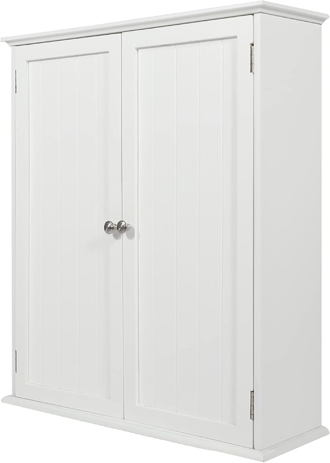 27.6in Length Bathroom Cabinet Wall Mounted,Over Toilet Storage Cabinet with 2 Doors and Adjustable Shelves,Wood Medicine Cabinet for Bathroom, White