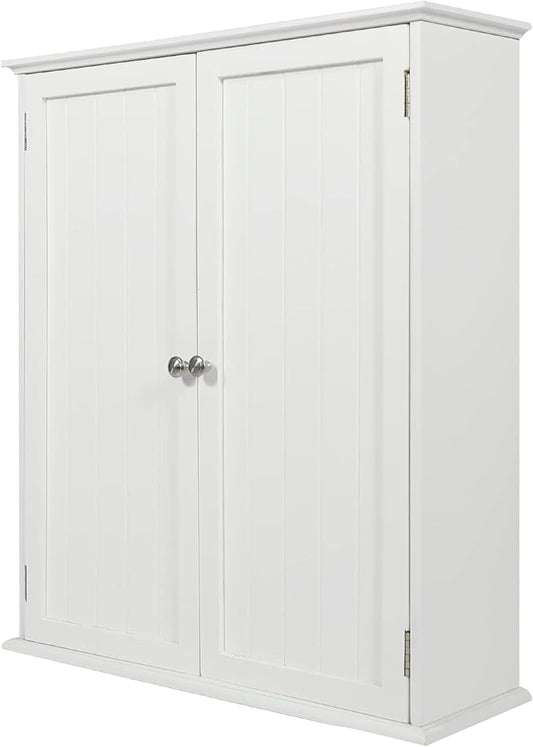 27.6in Length Bathroom Cabinet Wall Mounted,Over Toilet Storage Cabinet with 2 Doors and Adjustable Shelves,Wood Medicine Cabinet for Bathroom, White