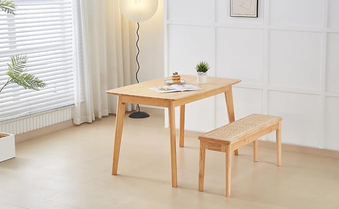 40" Wooden Dining Bench with Hand Woven Rattan Seat,Solid Wood Bench for Entryway,Living Room,Kitchen and Bedroom（Nature Wood，18" H
