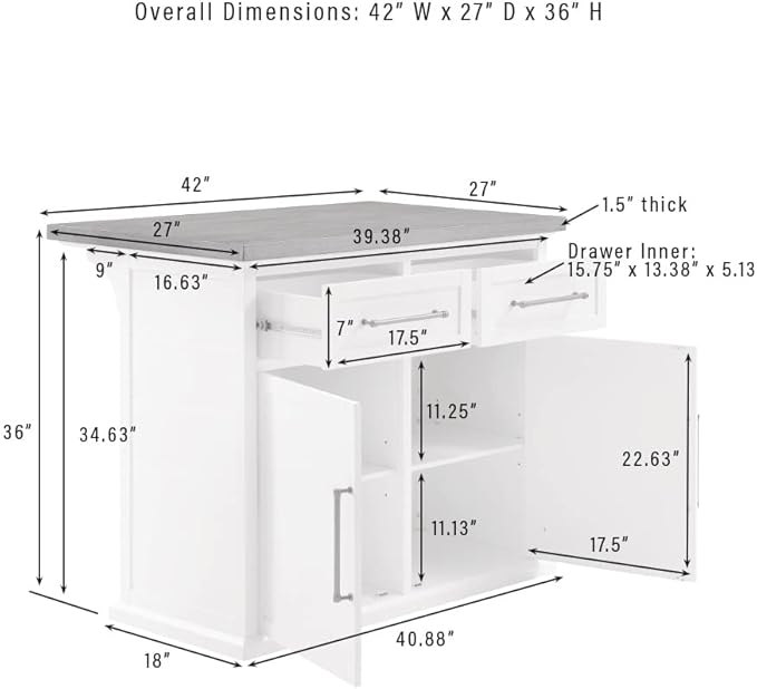 Crosley Furniture Bartlett Kitchen Island with Wood Top, White/Walnut