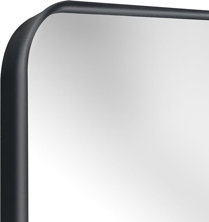 Fundin Plastic Black Medicine Cabinet, Mirror Door with Round Corner Metal Frame, Recessed and Surface Mount Bathroom Medicine Cabinet, 16 x 22 inch Mirror Size