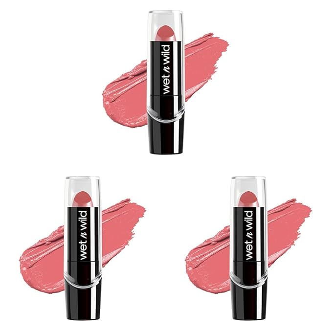 wet n wild Silk Finish Lipstick, Hydrating Rich Buildable Lip Color, Formulated with Vitamins A,E, & Macadamia for Ultimate Hydration, Cruelty-Free & Vegan - Sunset Peach (Pack of 3)