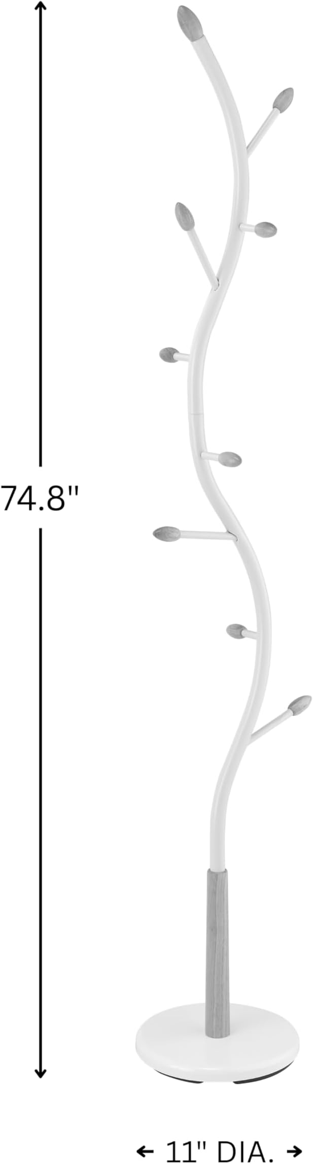 Roundhill Furniture Arles Metal Whtie and Oak Standing Coat Rack