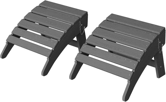 GarveeLife Folding Adirondack Ottoman Set of 2 for Adirondack Chair, HDPE All-Weather Footrest for in/Outdoor Patio Deck Backyard, Grey