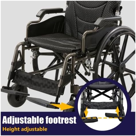 18" Wide Seat Lightweight Aluminum Alloy Transport Wheelchair for Adults with Front/Rear Locking Brakes, 24" Quick-Release Wheels, Foldable Design, 300 lbs Capacity(Dark Gray)