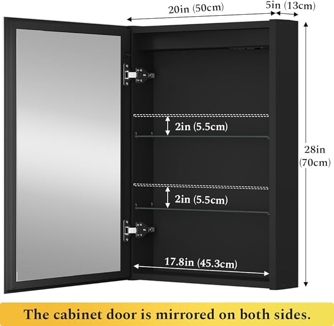 Spliceable Modular LED Lighted Bathroom Medicine Cabinet Mirror with Anti-Fog Aluminum Frame, Adjustable Lighting, Built-in Sockets & USB Ports – Wall Mounted (Left Hinge, 28" L x 20" W)