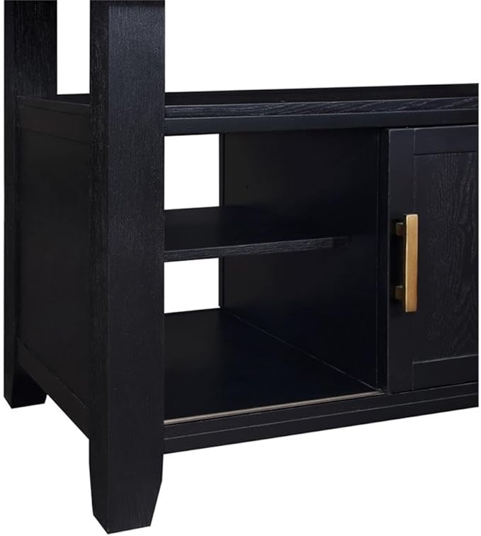 Pemberly Row Rubbed Charcoal Wood Counter Height Storage 6-Piece Dining Set, Acacia Veneers, Oil-Rubbed Brass Accents, Expandable Table, Bench and Chairs with Durable Fabric for Dining Room