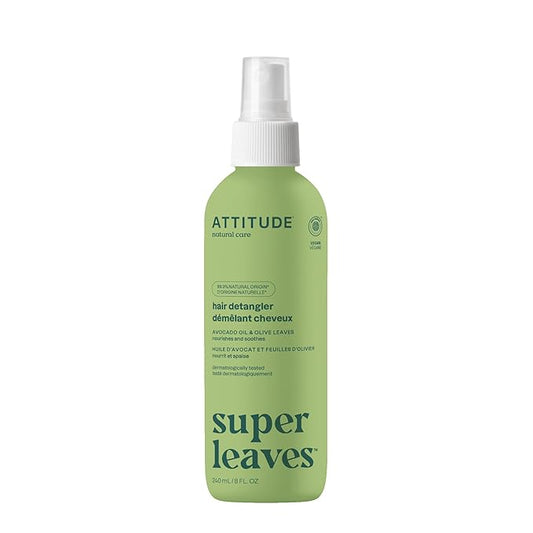 ATTITUDE デタングリングスプレー、EWG認証、ヴィーガン＆植物由来ヘアケア、洗い流さないタイプ、なめらかで扱いやすい髪へ、ペア＆アンバーの香り、236mL