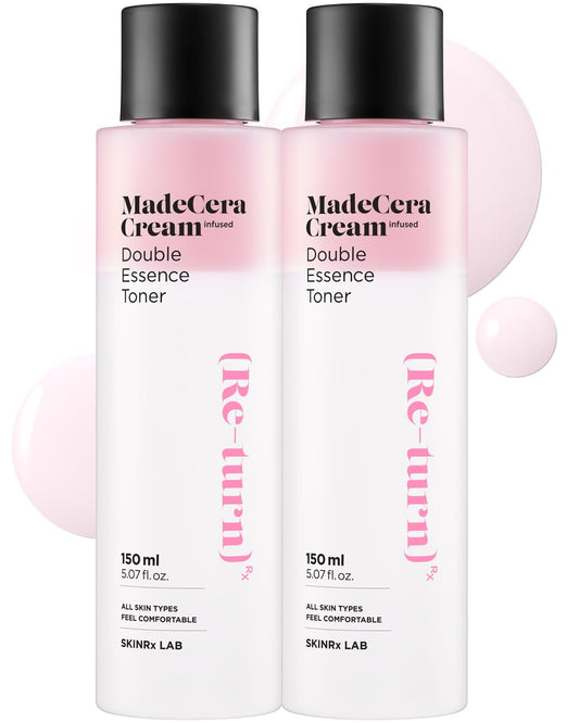 SKINRxLAB MadeCera Cream Double Essence Korean Toner 2 Pack - Hydrating and Soothing Toner with Milk Protein Ceramide Beta-Glucan - Moisturizing Strawberry Milky Toner for Irritated Skin