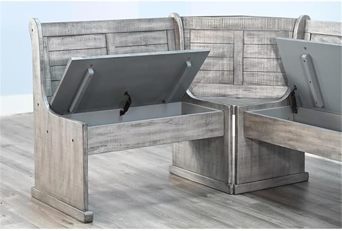 Pemberly Row 4-Pieces Dining Set Wood, Rectangular in Alpine Gray (36" H x 75" W x 56" D) for Kitchen, Dining Room with Table, Reversable Benches, and Storage Space