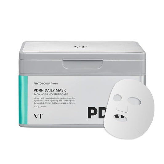 VT COSMETICS PDRNデイリーマスク 30枚入り、肌の再生と輝きをもたらすヴィーガンPDRN配合、ハイドレーティング＆モイスチャライジング、アンチエイジング、肌にハリ、韓国フェイスマスク (350g)