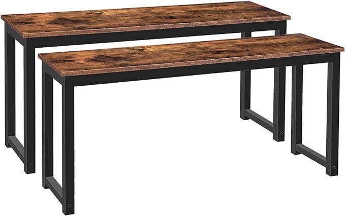 HOOBRO Dining Benches, Pair of 2 Industrial Style Indoor Benches, Durable Metal Frame, for Kitchen, Dining Room, Living Room, Rustic Brown BF01CD01