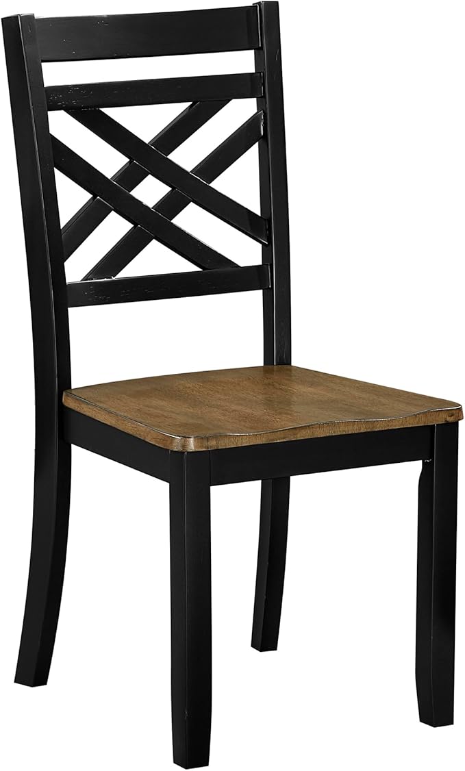 Lexicon Wooden Dining Chairs Set of 2 - Sturdy Solid Wood Frame, Cottage Cross Back, Modern Wood Armless Kitchen Chairs for Dining Room, Kitchen, Assembly Required, Two-Tone Finish (Brown and Black)