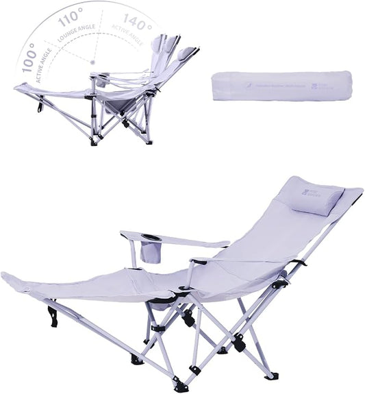 MOBI GARDEN Reclining Camping Chair with Foot Rest, 4-Position Adjustable Folding Lounge Chair for Adults, Portable & Detachable Footrest, Lavender