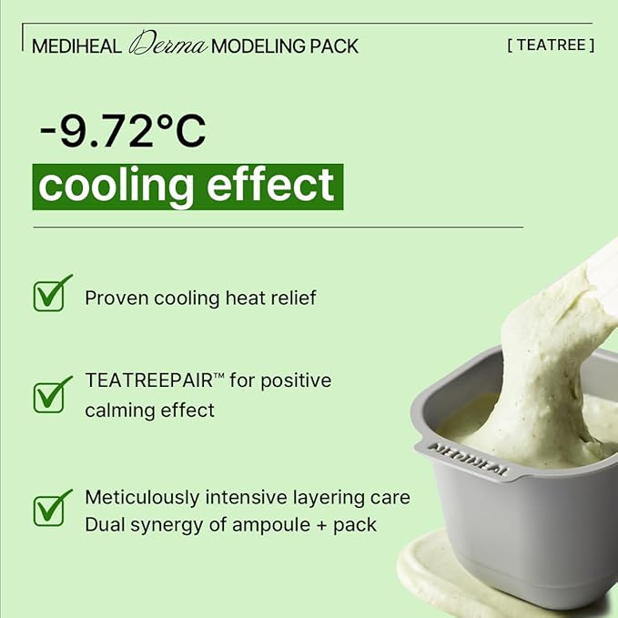 Mediheal Derma Modeling Pack Teatree*2 - Rapid Cooling For Soothing Skin - Easy DIY Home Spa Kits, Hydrating Icy Jelly Mask For Skin Refreshment
