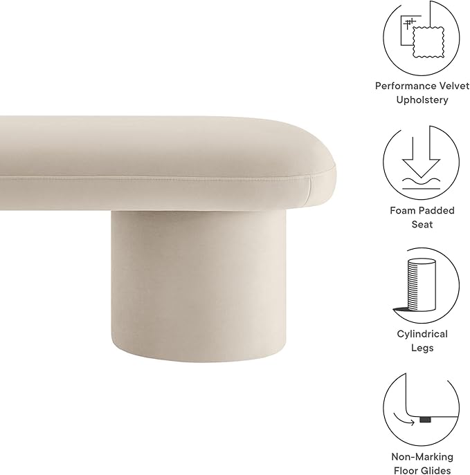 Modway Orla Performance Velvet Upholstered Bench in Almond