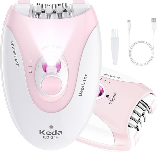 スムーズグライド脱毛器（女性用）、LEDライト付き脱毛器、2段階速度調整可能な顔用脱毛器、振動マッサージパッドと36枚の毛抜き（脇、腕、脚、ビキニライン、顔、全身用）