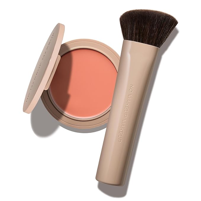 No Makeup Makeup Blush & Lip Duo with Blush Brush, Second-Skin Cream-Balm Formula Delivers a Long-Lasting Sheer Wash of Color, Buildable Coverage, Semi-Matte Finish, Includes Angled Brush, Peach