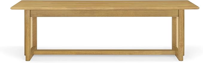 Merax Rustic Wooden Rectangular Kitchen Bench with Rattan Accents Legs, Farmhouse 59.06''L Dinning Bench for Living Room, Kitchen, Dining Room,300 lbs Capacity, Natural