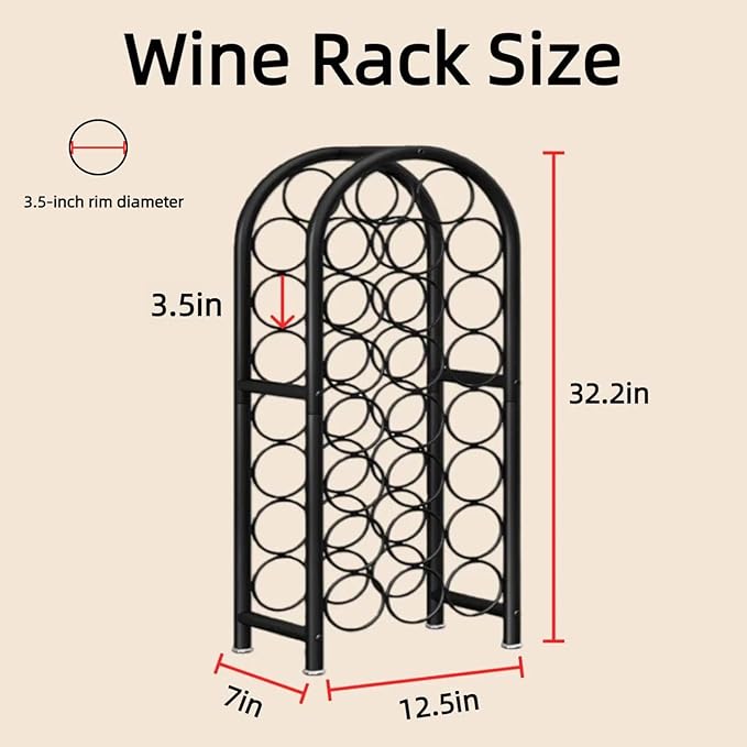 23 Bottle Wine Rack Freestanding Floor Metal Wine Holder Stand Large Capacity Wine Storage Organizer for Home Bar Kitchen Black