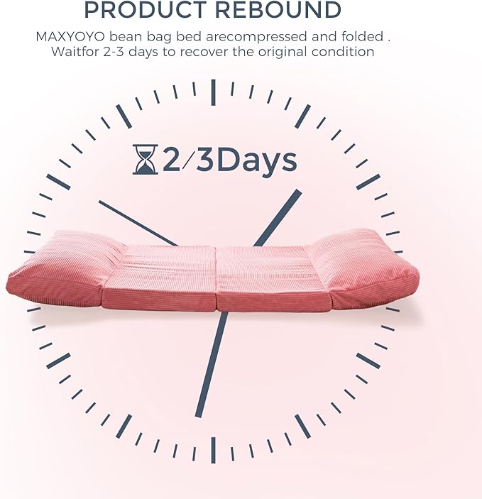 MAXYOYO Folding Sofa Bed, Extra Thick and Long Floor Sofa Convertible Sleeper Chair with Washable Cover, Floor Couch Lounge Bean Bag Bed for Living Room, Pink, 39x95 Inch