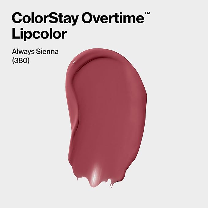Revlon Liquid Lipstick with Clear Lip Gloss, ColorStay Overtime Lipcolor, Dual Ended with Vitamin E, 380 Always Sienna, 0.07 Fl Oz