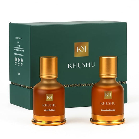 Rosa Andalusia & Sicilian Oud – Premium Arabic Perfume Oil Set (20 mL Each) – Long-Lasting Alcohol-Free Fragrance with Royal Rose, Oud, and Saffron Notes for Men & Women