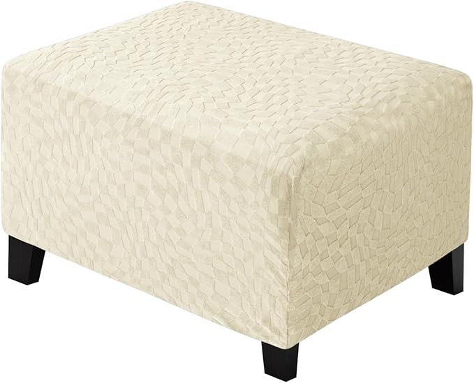 ZNSAYOTX 2026 Rectangle Ottoman Cover (L:18"-27") Super Stretch Soft Footrest Slipcover Form Fit, Universal Folding Foot Stool Covers with Non-Slip Elastic Band, Fashion Jacquard Texture, Beige