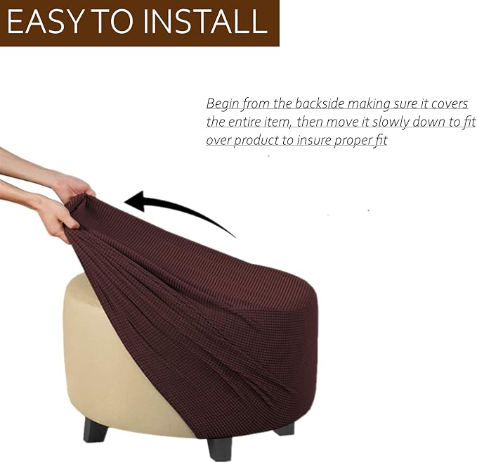 Stretch Ottoman Slipcover – Round Furniture Protector Fits 20"-23" Dia, for Footrests, Storage Ottomans & Folding Stools – Elastic Fabric Cover (Brown, Medium)