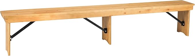 Flash Furniture HERCULES 8' x 12" Solid Pine Folding Farm Bench in Antique Rustic Light Natural