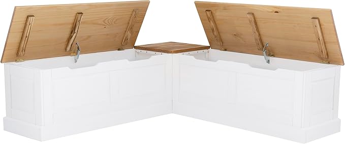 Linon Harris Natural and White Two Tone Backless Corner Breakfast Nook - Nook Only, Table is NOT Included