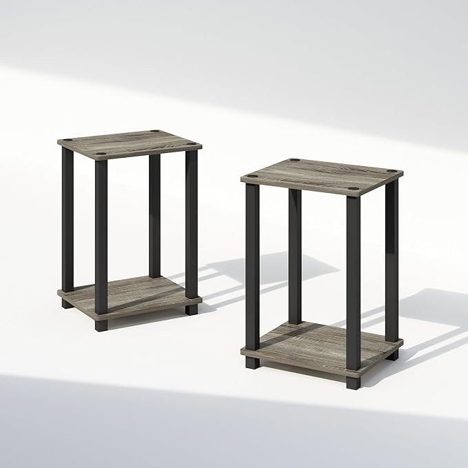 Furinno Simplistic Night Stand Set of 2, 2-Tier Small Nightstand with Open Shelf, Toolless Bedside Table, End Table, Side Table, for Bedroom, Closet, Dorm, French Oak