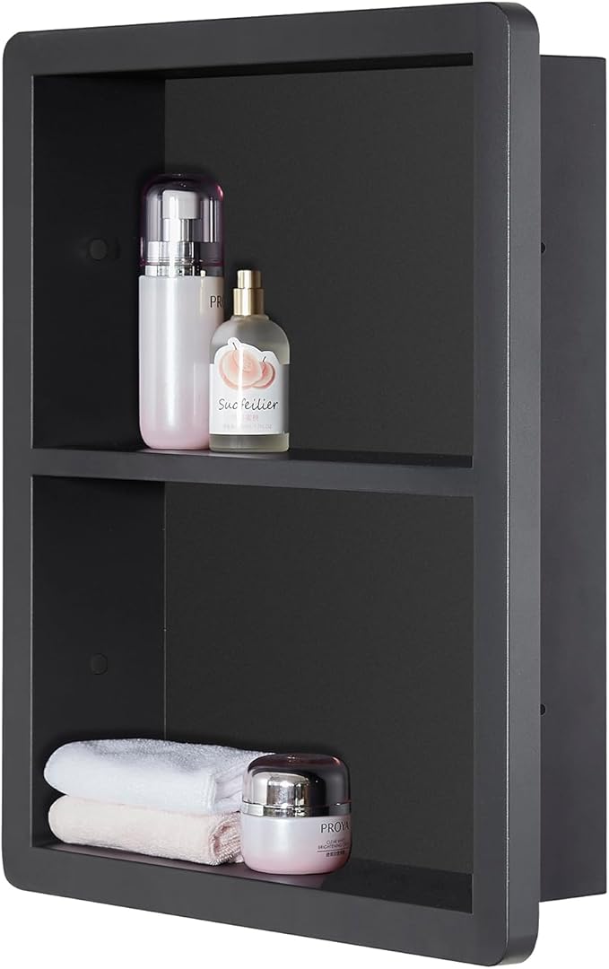 IDYLLOR Shower Niche 14x18, Recessed Medicine Cabinet Without Mirror, 304 Stainless Steel Bathroom Storage Cabinet with Shelf, Waterproof Wall Niche for Bathroom in Matte Black