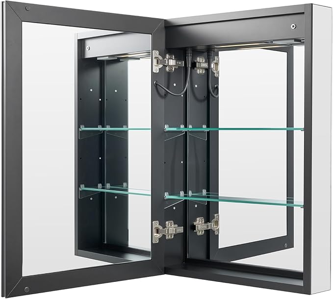 VEVOR Lighted Medicine Cabinet with Mirror, 20 x 28 in Recessed or Wall Mount, 3 Color Dimmable LED Bathroom Medicine Cabinet with Sensor Light, Adjustable Shelve Storage, Memory Defog Function