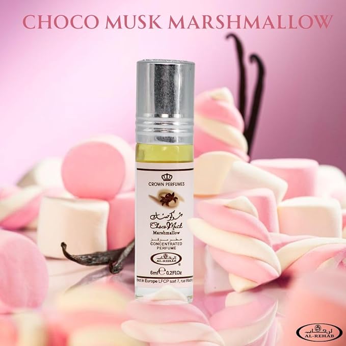Al-Rehab Choco Musk Marshmallow Perfume Oil Roll-On - 6ml (0.2 oz) | Gourmand Fragrance with Strawberry, Marshmallow & Cocoa | Sweet, Fluffy & Addictive | Arabian Dessert Scent (Pack of 3)