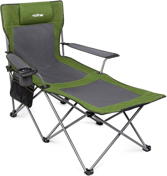 apollo walker Reclining Beach Chair, Adjustable 90-135° Backrest Camping Lounge Chairs for Adults, Folding Chair with Foot Rest & Detachable Pillow - Standard 6-Leg, Green