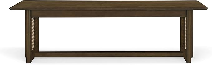 Merax Rustic Rubber Wood 59.06''L Rectangular Dining Bench with Rattan Accents Legs, Large Rectangular Kitchen Bench Fits up to 3 People, Easy Assemble, Walnut