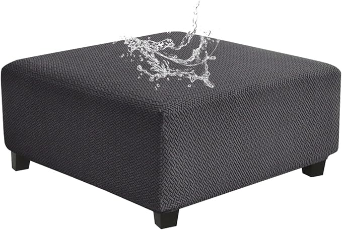Levoberg Waterproof Square Ottoman Cover Large Square Folding Storage Ottoman Bench Slipcovers Footrest Stool Covers Oversized Ottoman Coffee Table Covers Cube with Elastic Bottom M Dark Gray