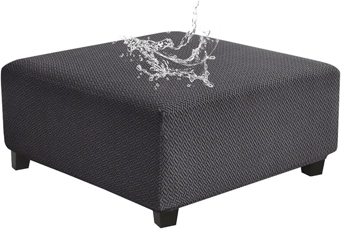 Levoberg Waterproof Square Ottoman Cover Large Square Folding Storage Ottoman Bench Slipcovers Footrest Stool Covers Oversized Ottoman Coffee Table Covers Cube with Elastic Bottom L Dark Gray