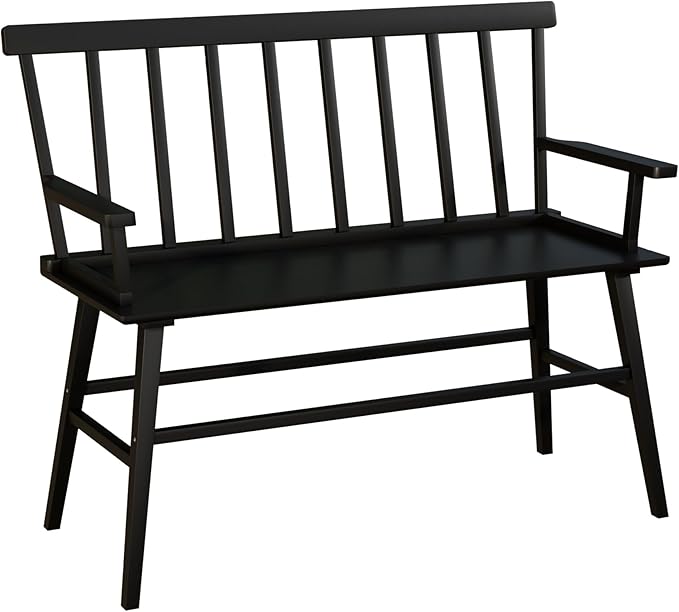 Bamboo Dining Bench, Entryway Bench with Spindle Back Farmhouse Wood Windsor for Foyer Balcony Living Room (Black)