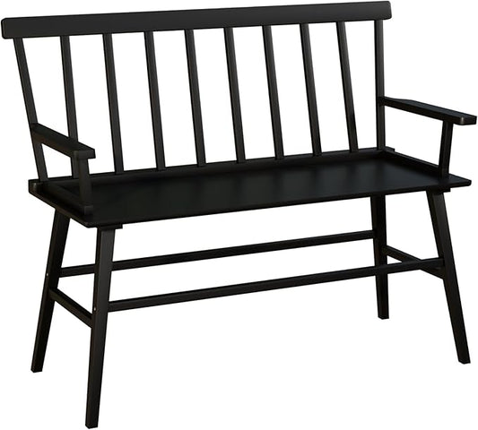 Bamboo Dining Bench, Entryway Bench with Spindle Back Farmhouse Wood Windsor for Foyer Balcony Living Room (Black)